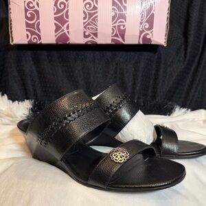 Brighton “Trixy” Black Buffalo Wedge Sandals